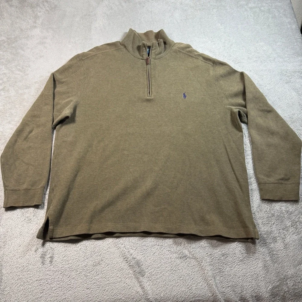 Vtg Polo Ralph Lauren 1/4 Zip Pullover Men Large Olive Green Military Cotton